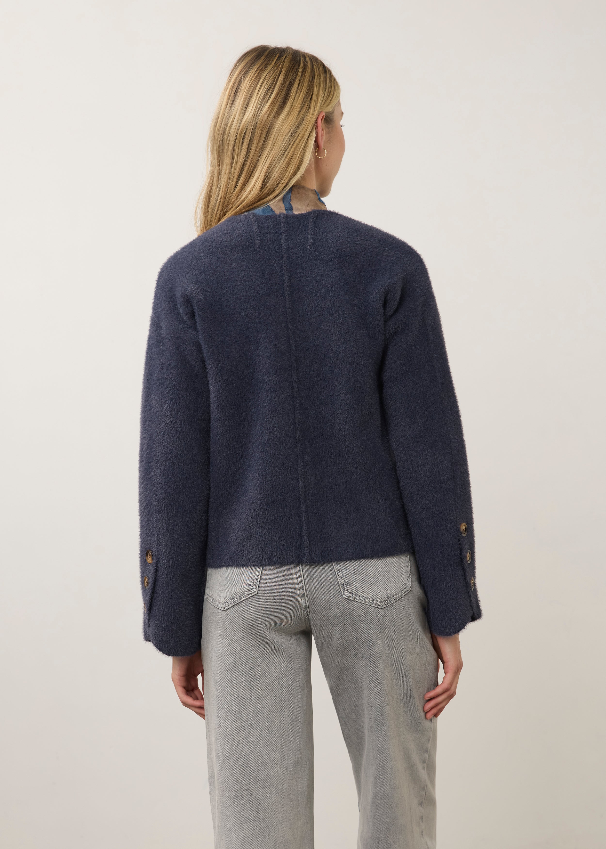 Collarless Knit Sweater Jacket by FDJ