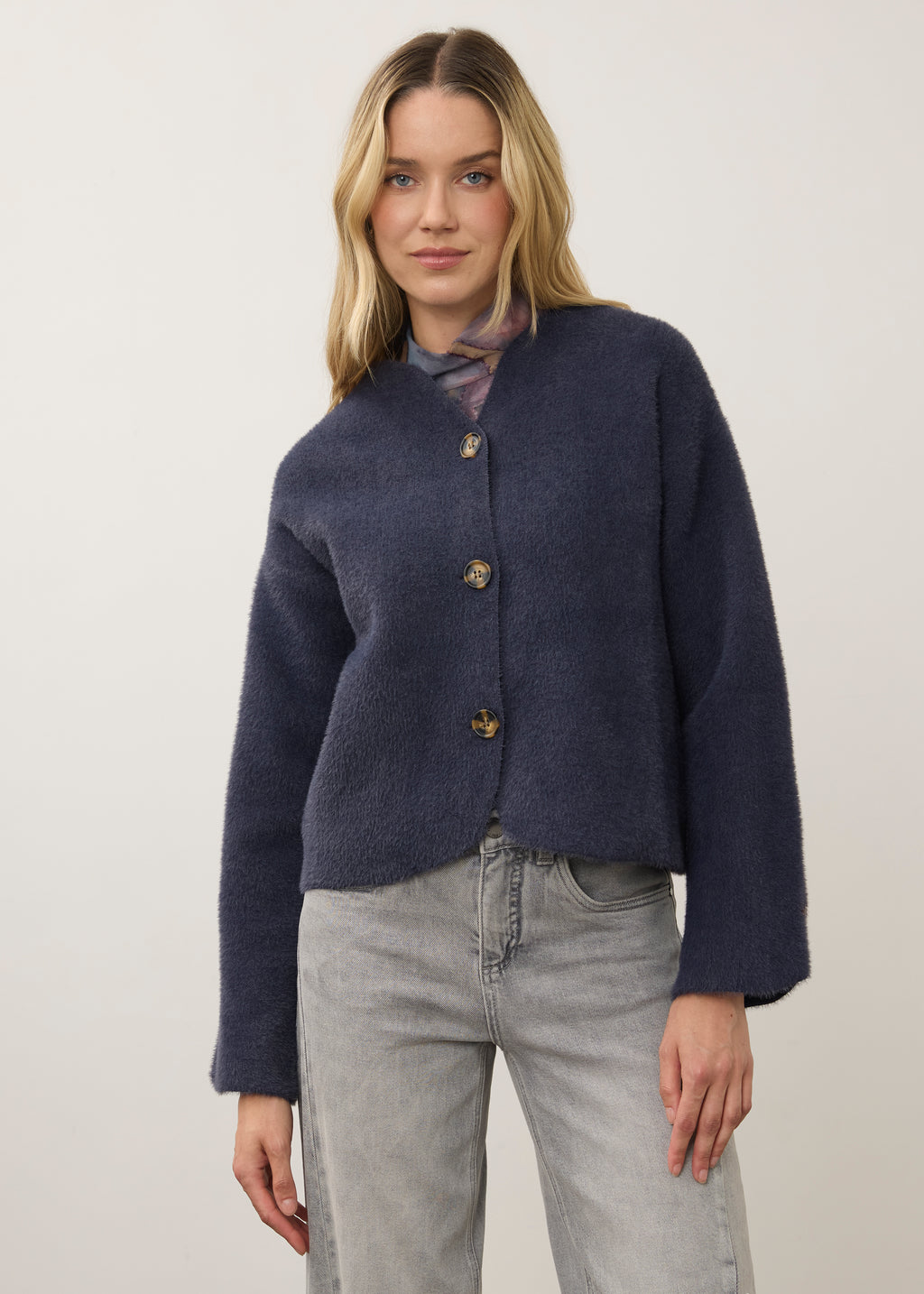 Collarless Knit Sweater Jacket by FDJ