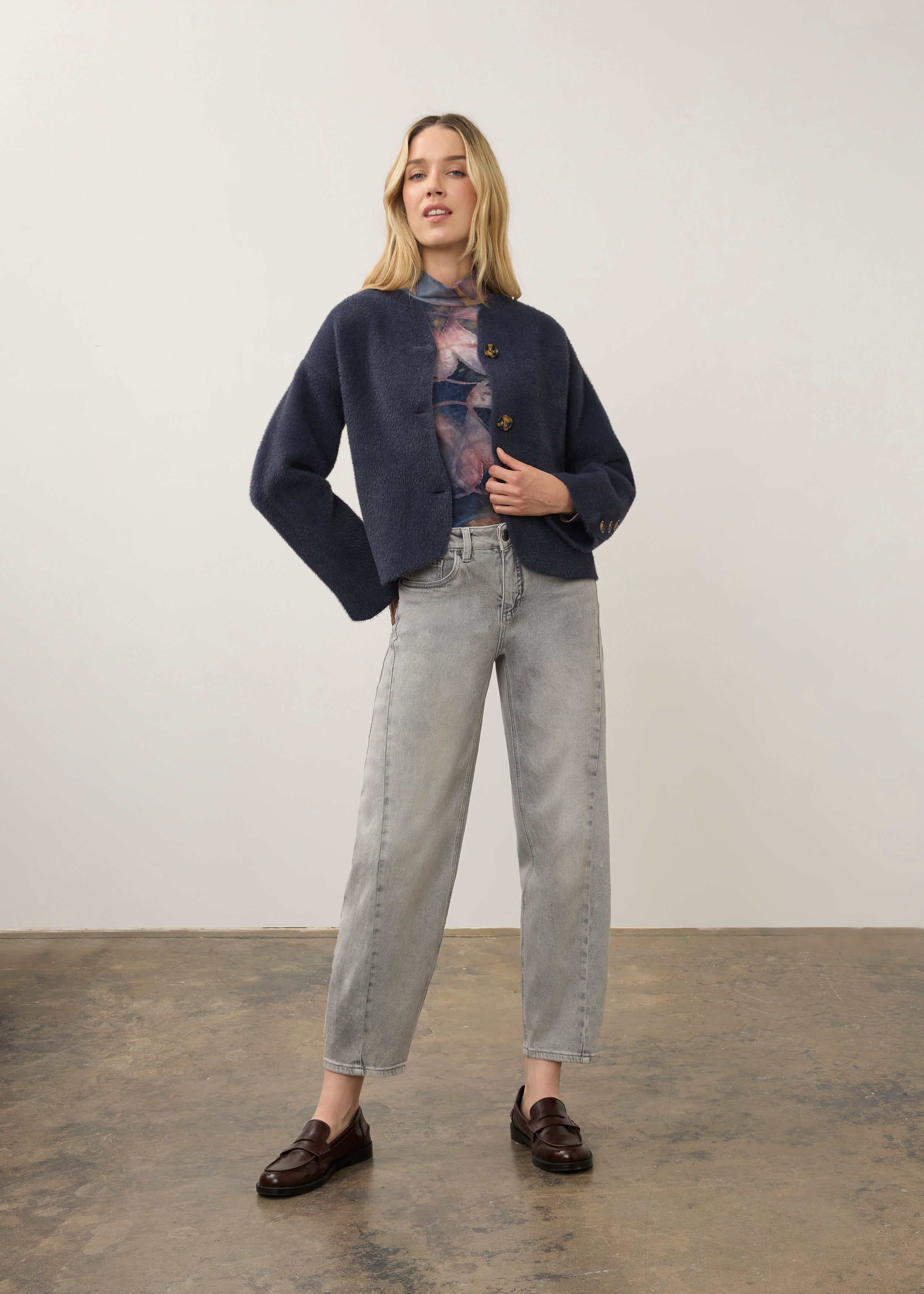 Collarless Knit Sweater Jacket by FDJ