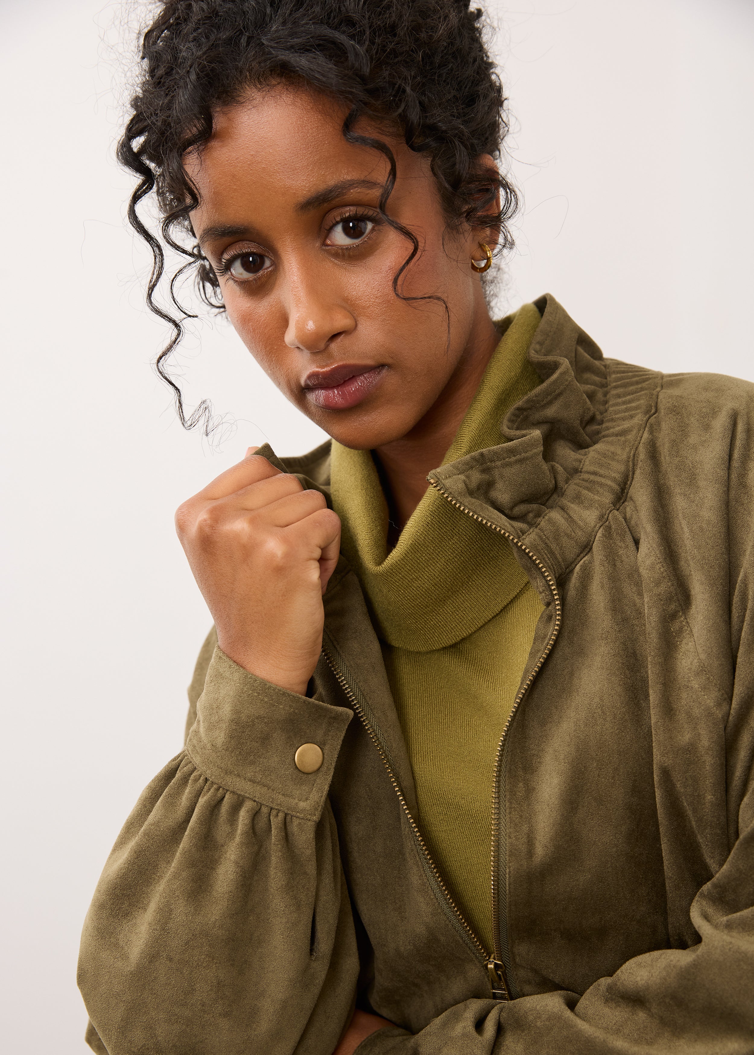 FDJ Faux Suede Cinched Hem Bomber Jacket