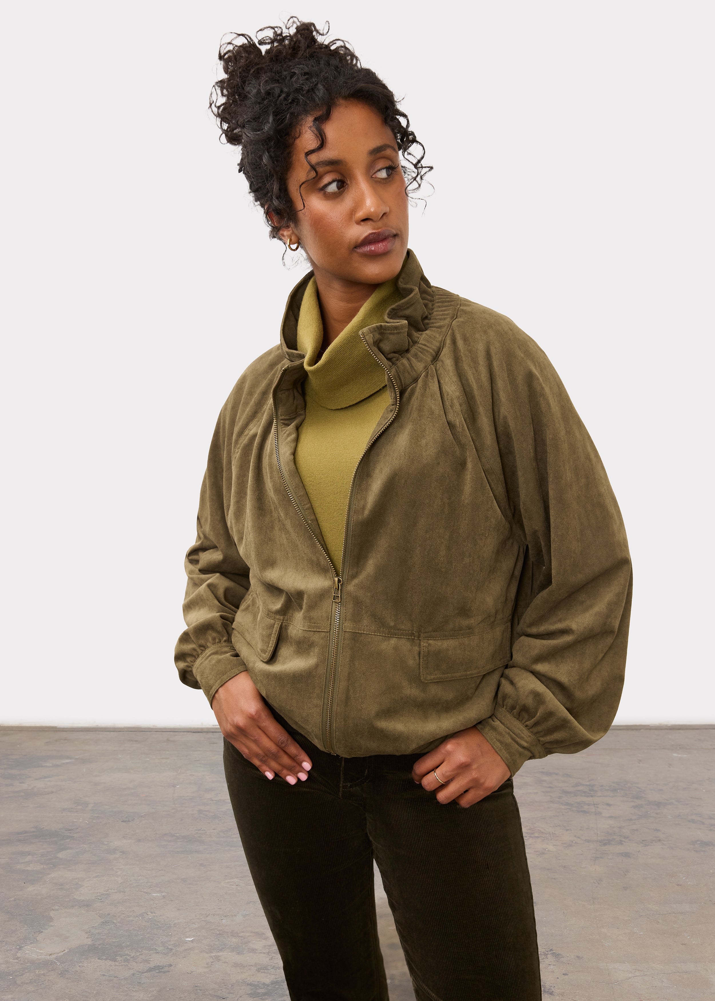 FDJ Faux Suede Cinched Hem Bomber Jacket