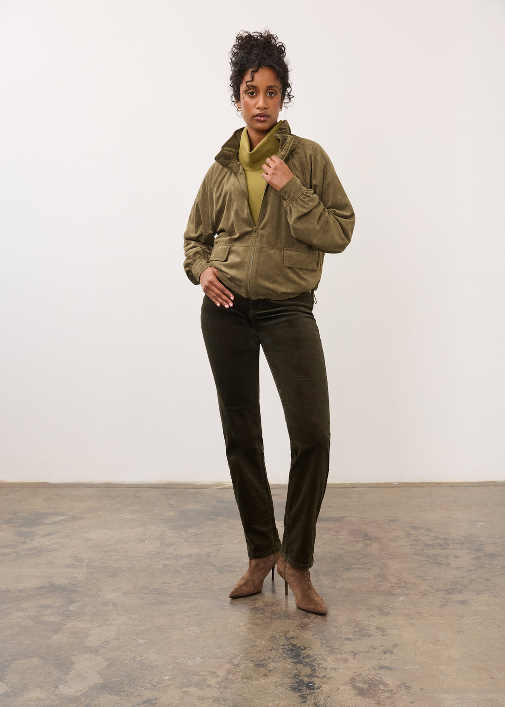 FDJ Faux Suede Cinched Hem Bomber Jacket