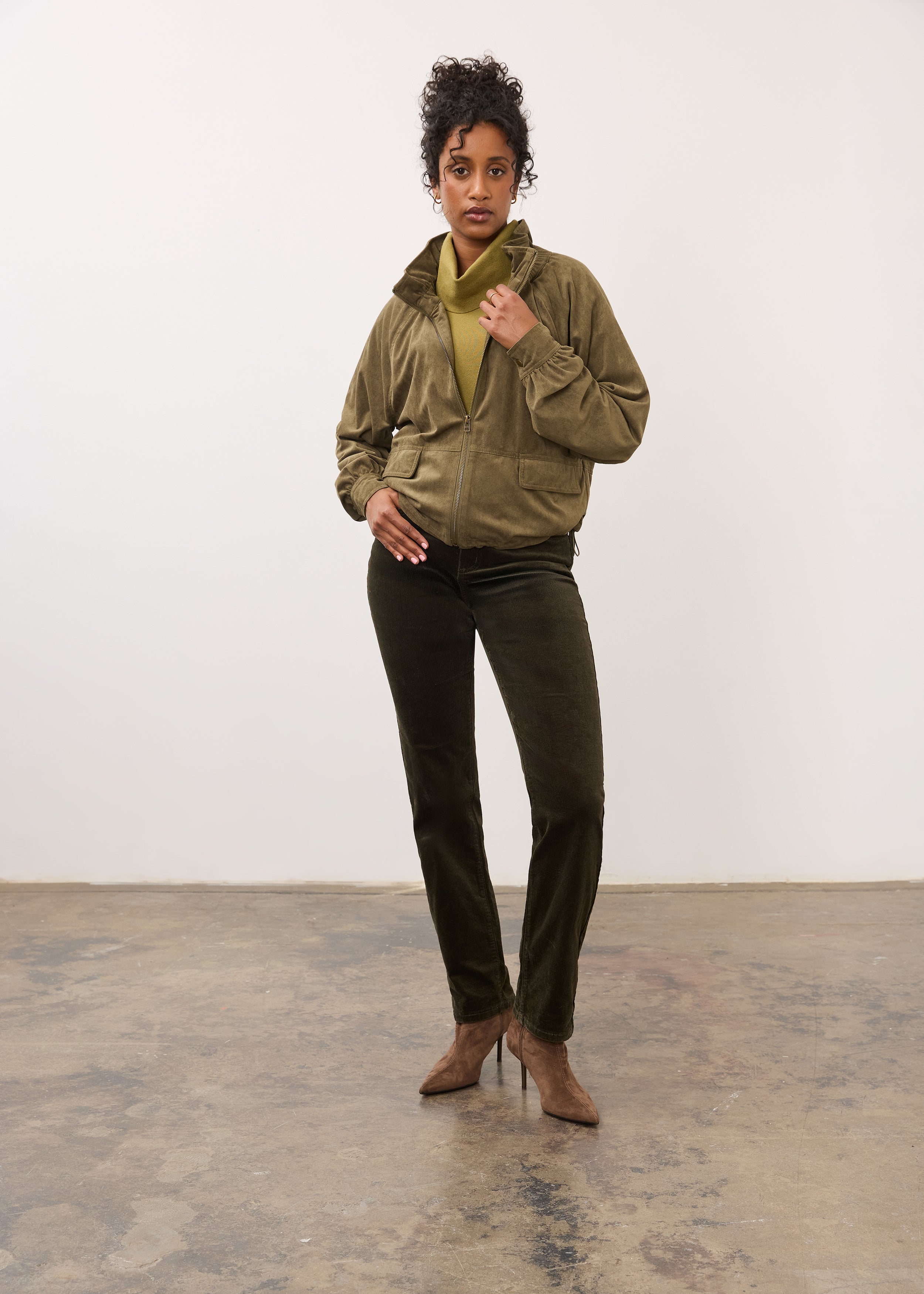 FDJ Faux Suede Cinched Hem Bomber Jacket