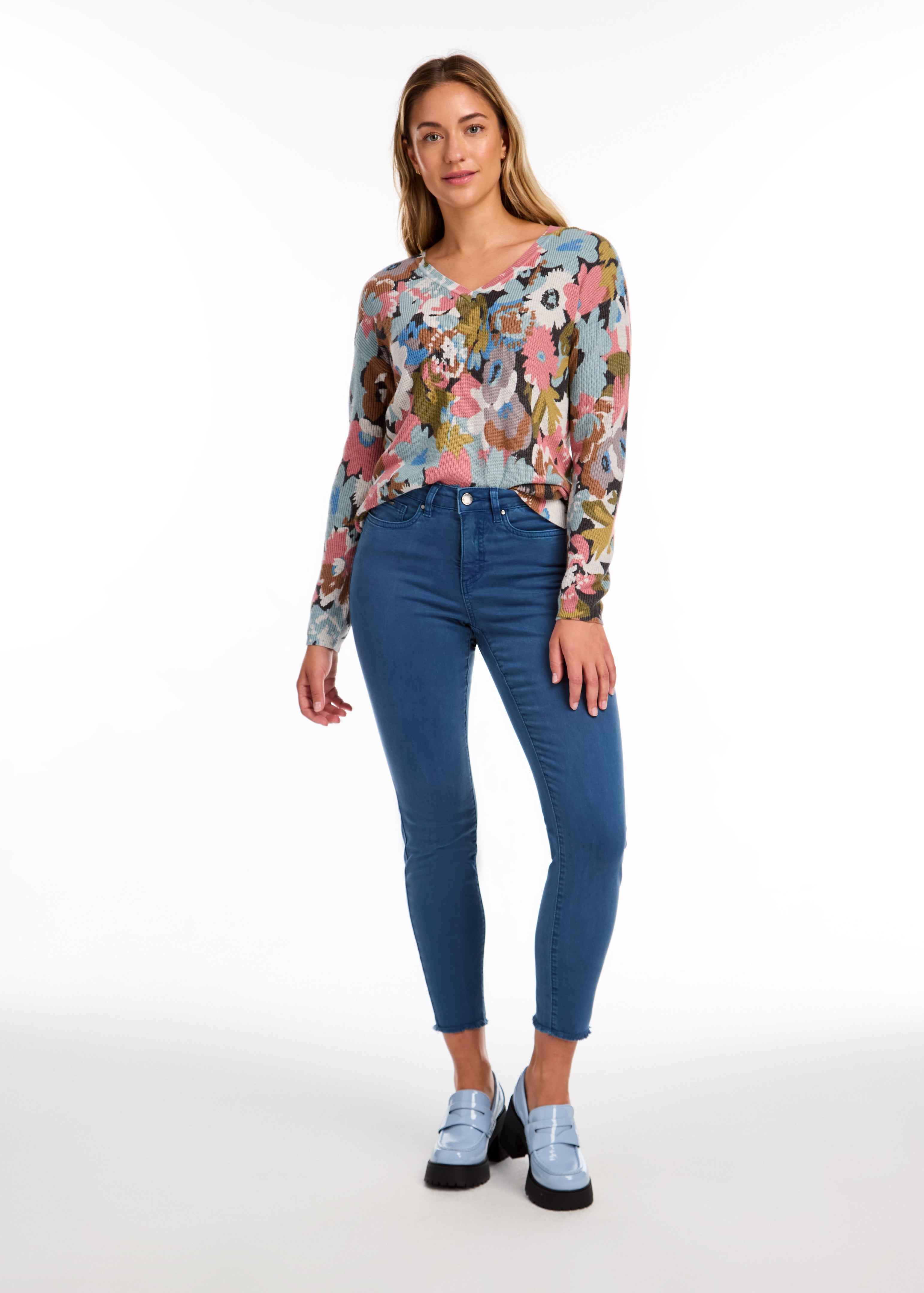 Fall Floral V-Neck Sweater by FDJ