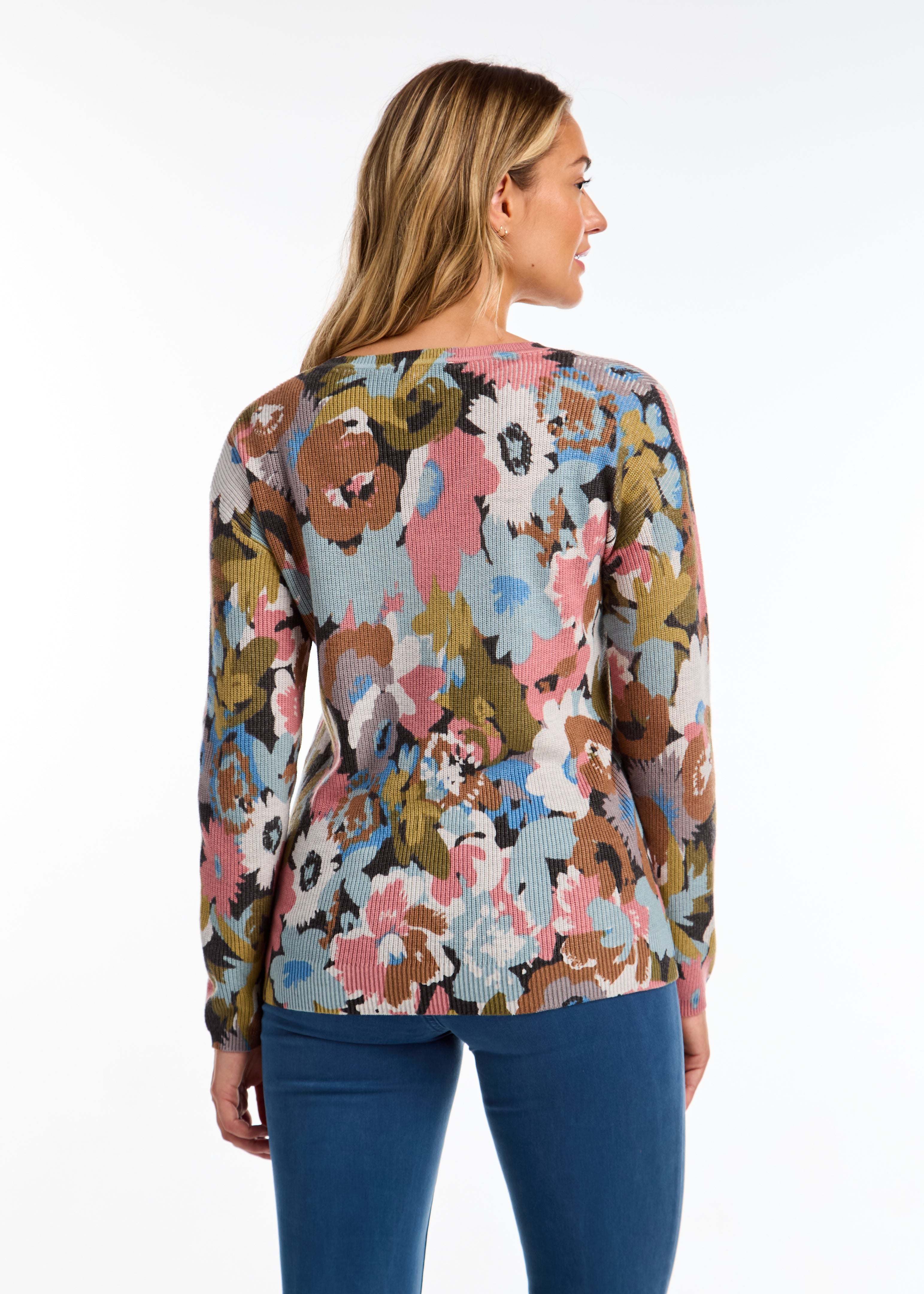 Fall Floral V-Neck Sweater by FDJ