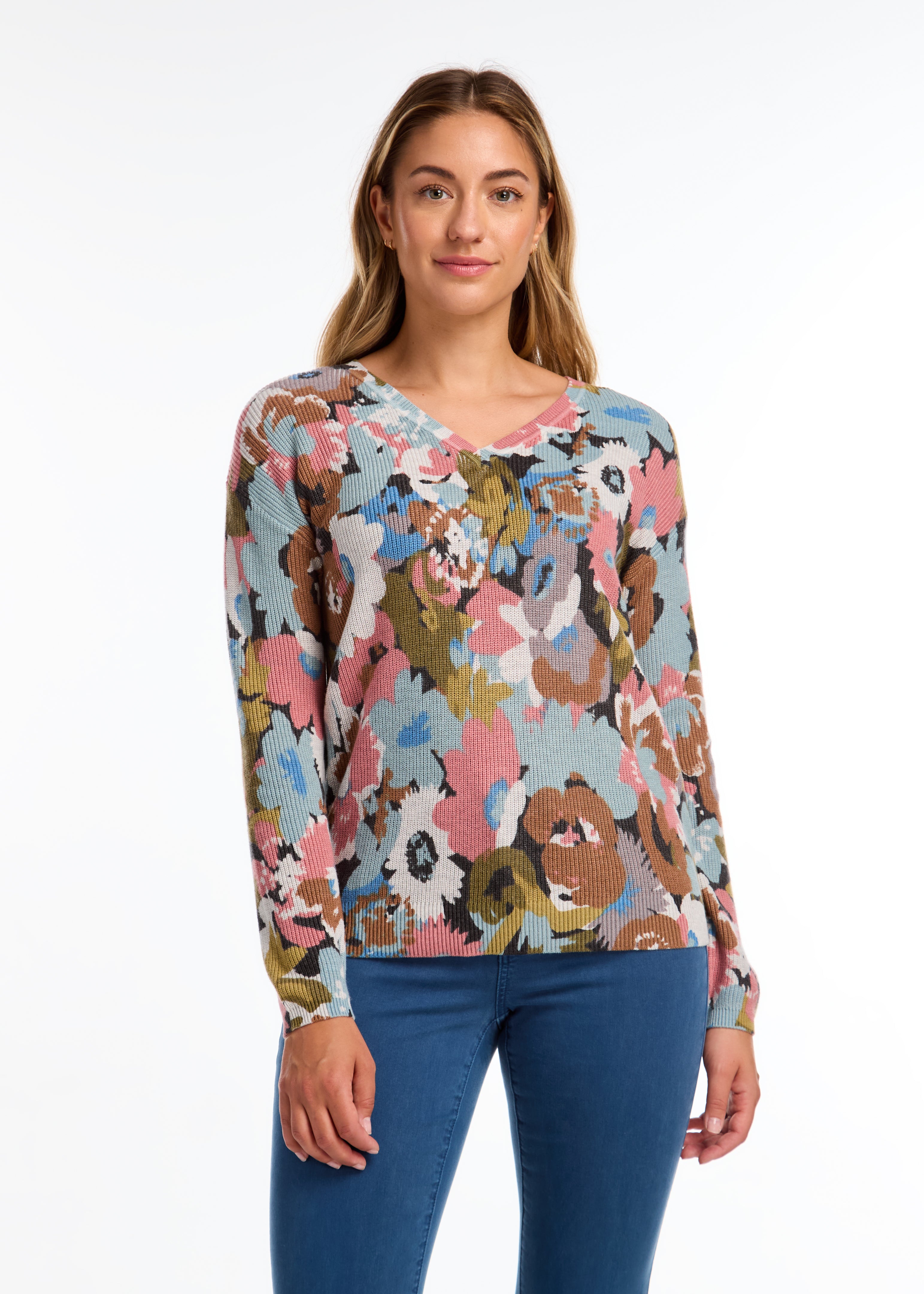 Fall Floral V-Neck Sweater by FDJ