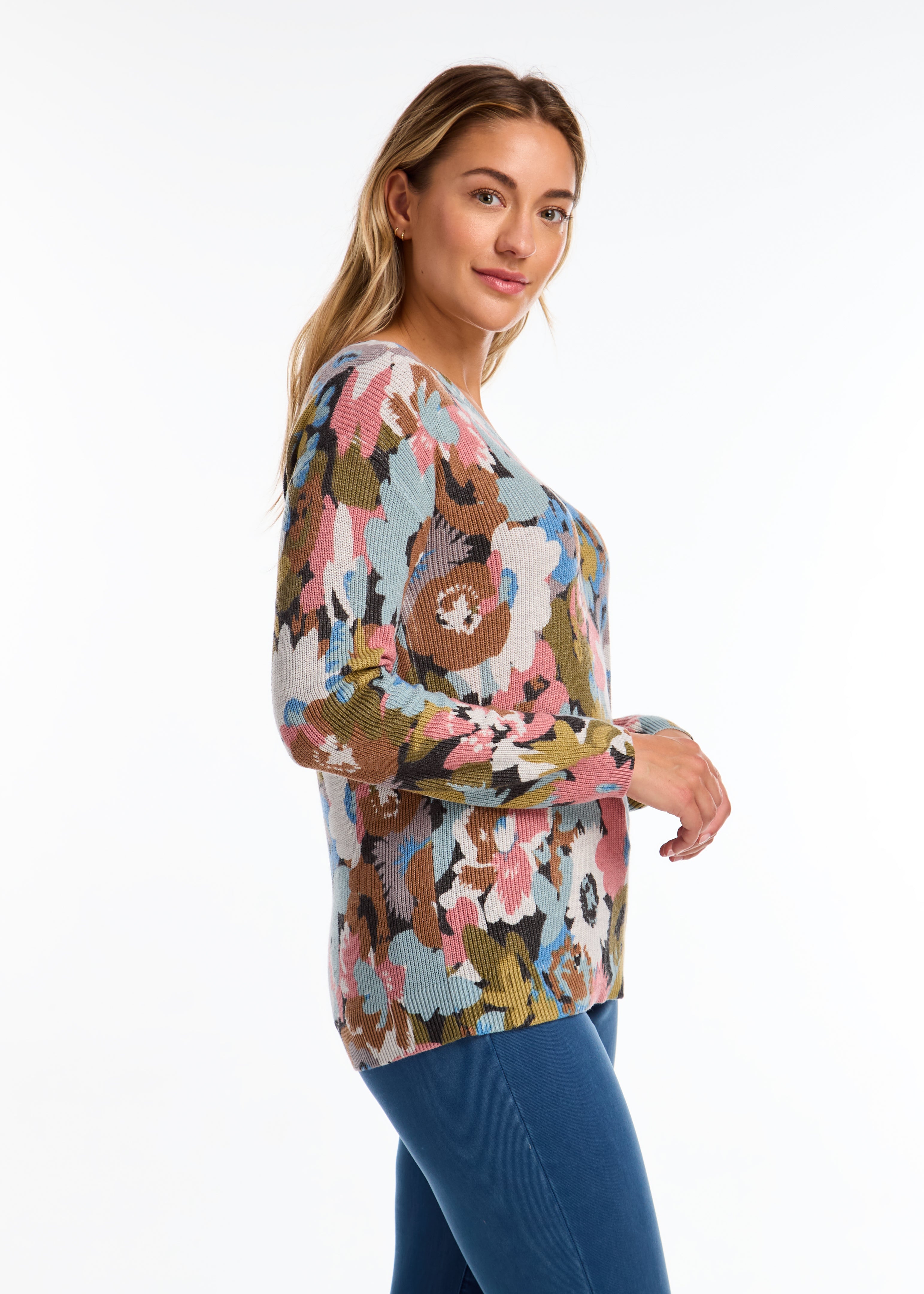 Fall Floral V-Neck Sweater by FDJ