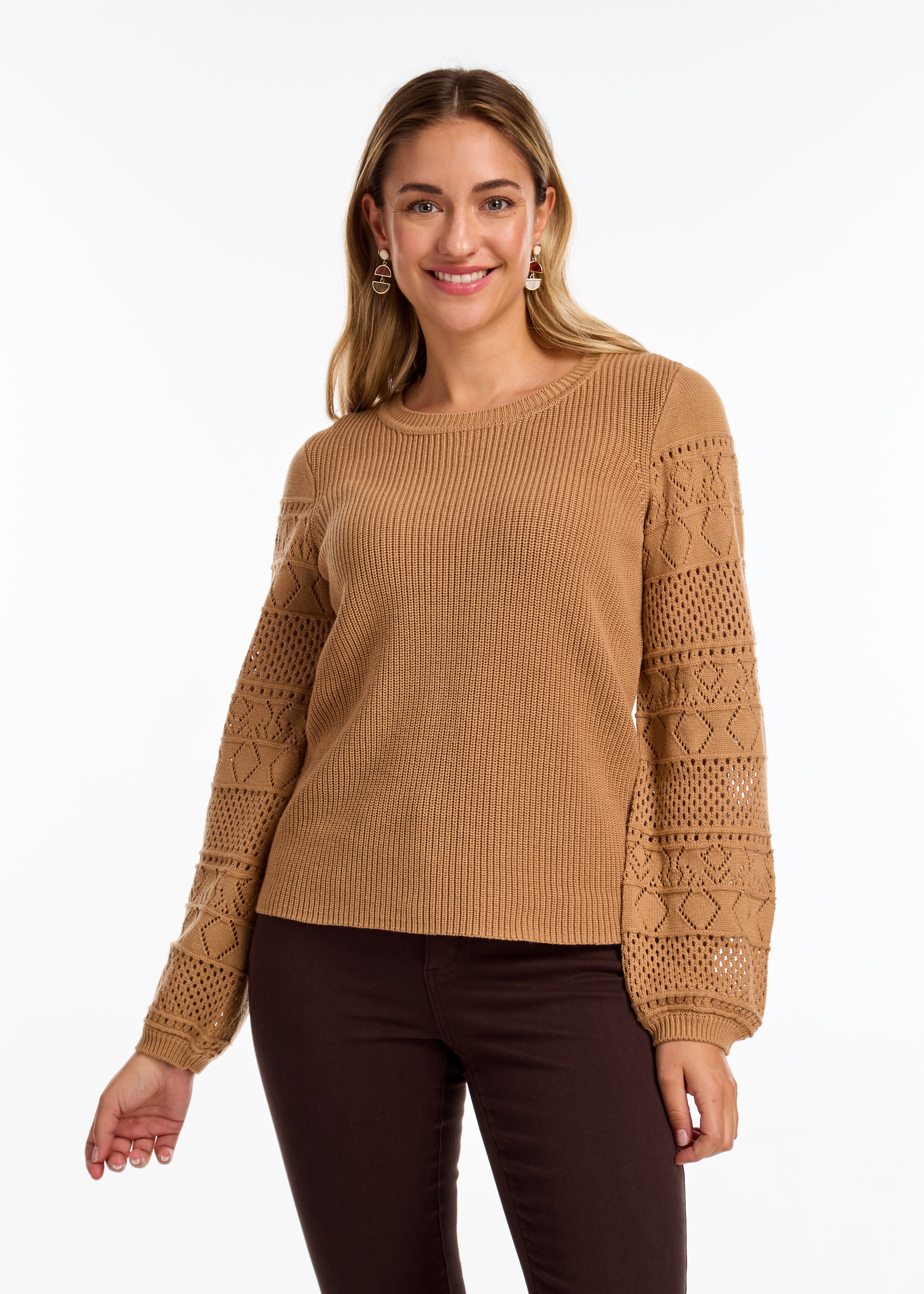 Crewneck Sweater with Crochet Sleeves by FDJ