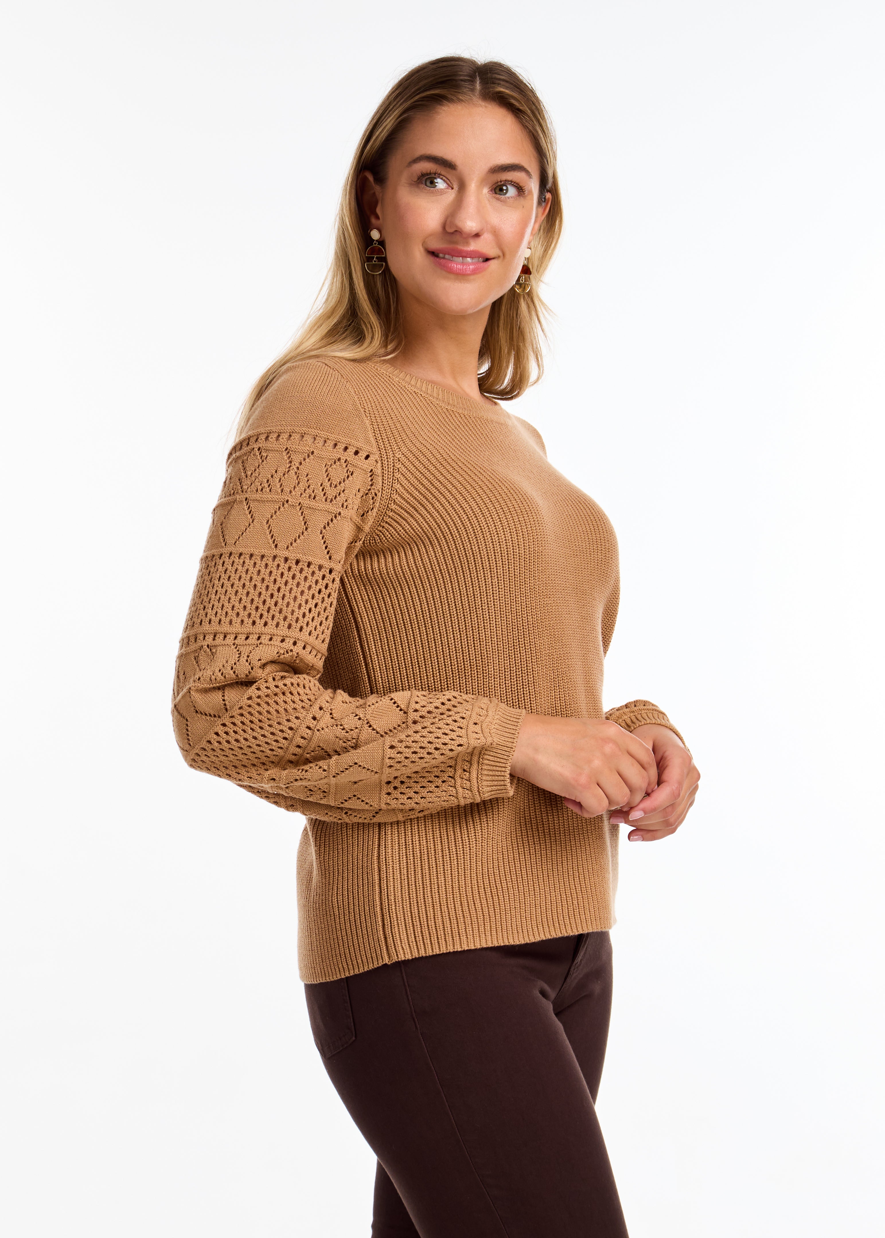 Crewneck Sweater with Crochet Sleeves by FDJ