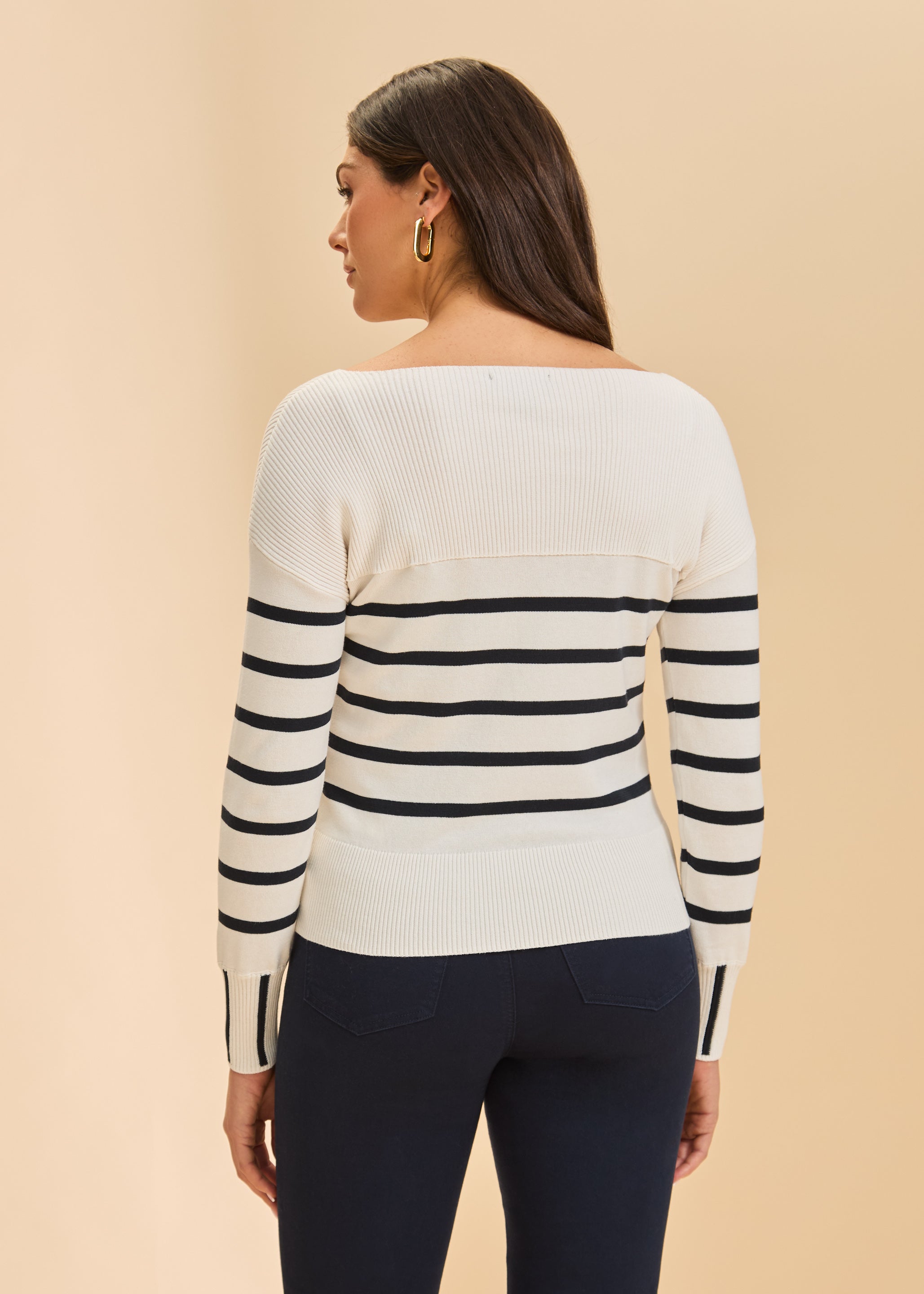 Cotton Long Sleeve Striped Sweater by FDJ