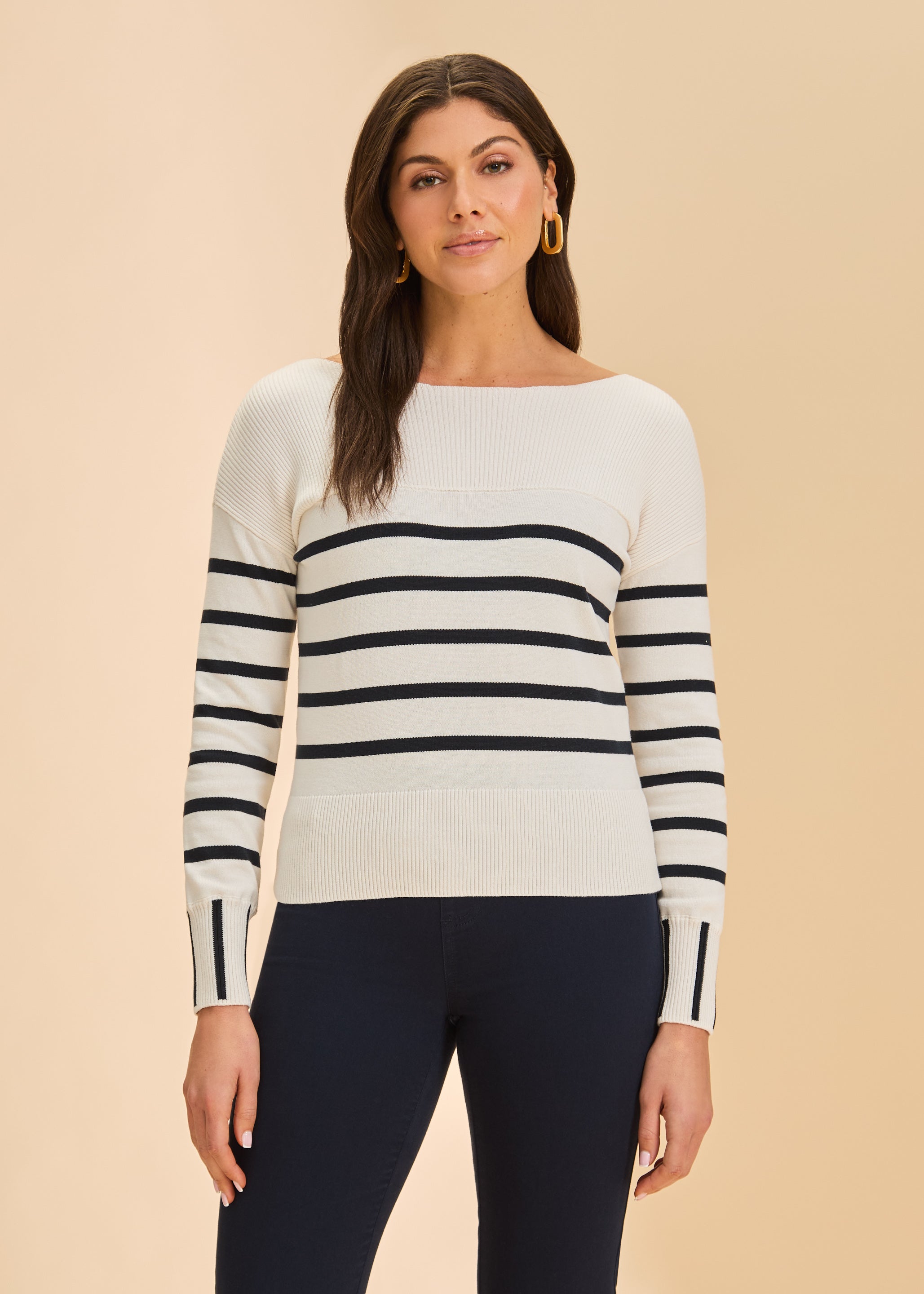 Cotton Long Sleeve Striped Sweater by FDJ