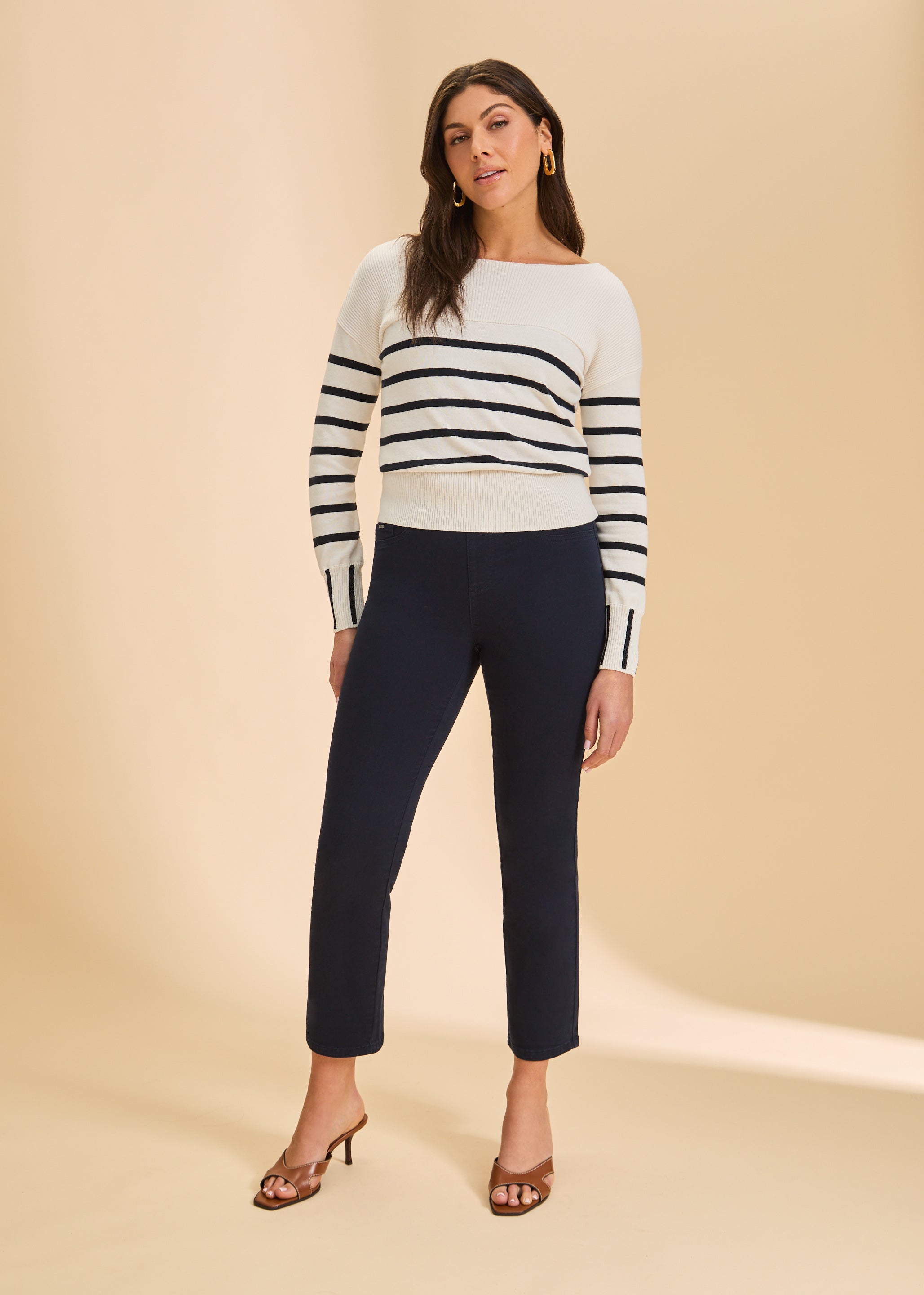 Cotton Long Sleeve Striped Sweater by FDJ