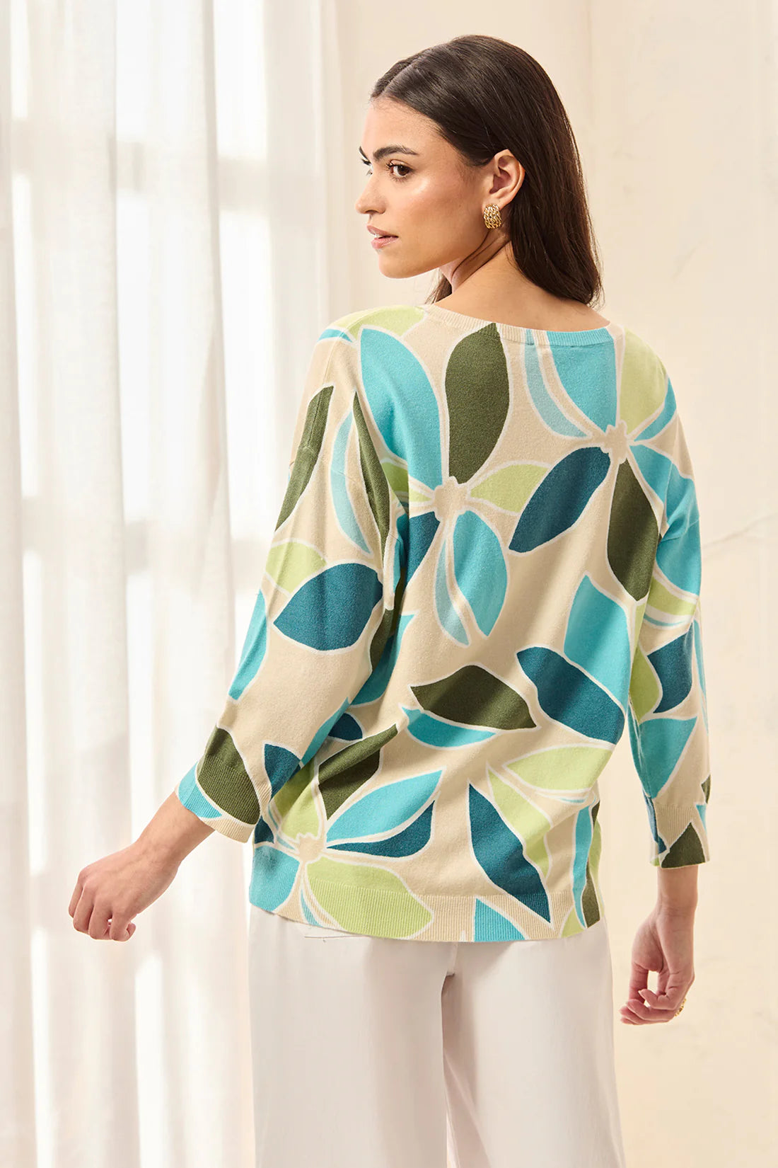 Soft Yarn Three-Quarter Sleeve Crewneck Sweater by Tribal