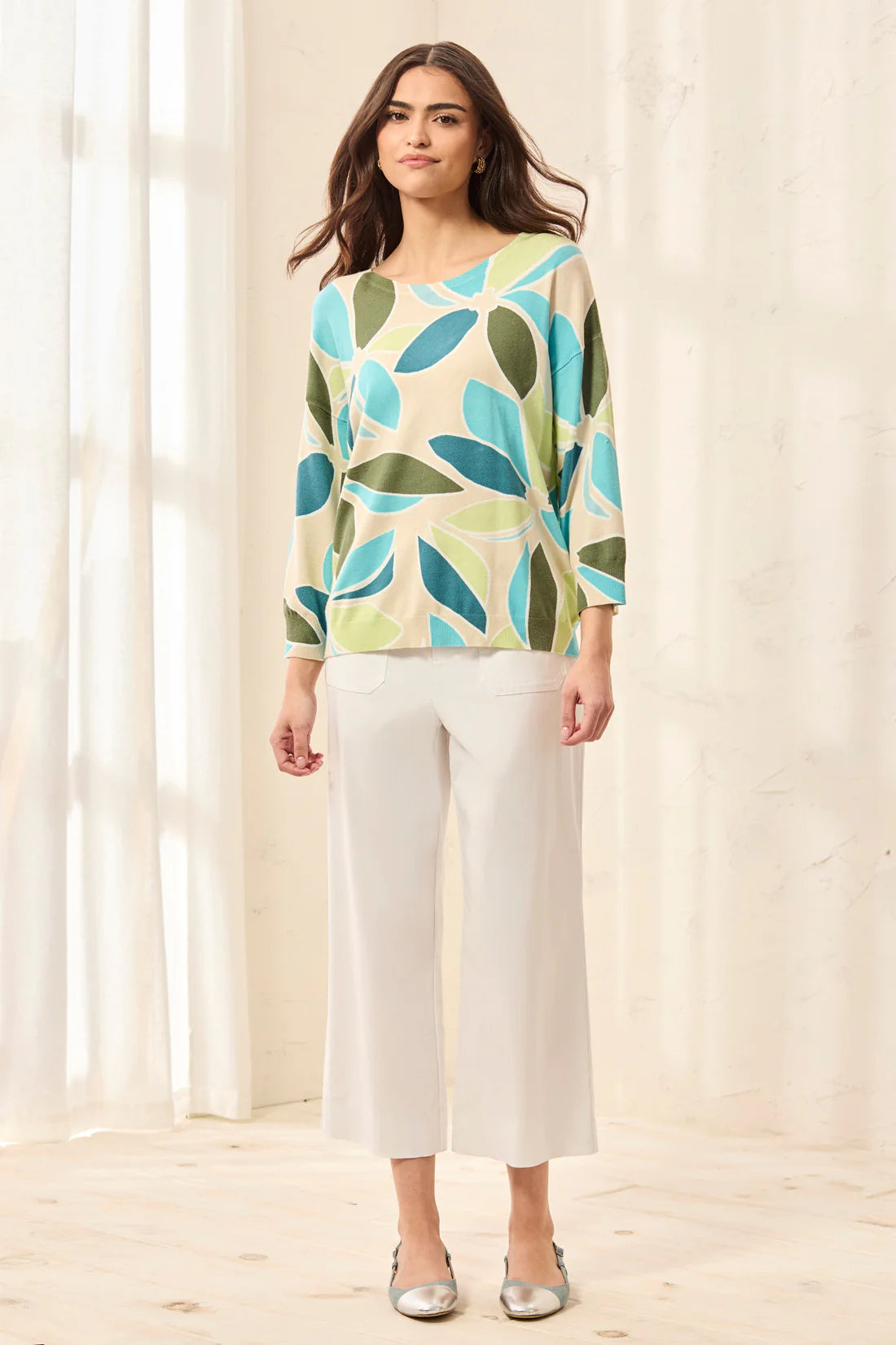 Soft Yarn Three-Quarter Sleeve Crewneck Sweater by Tribal