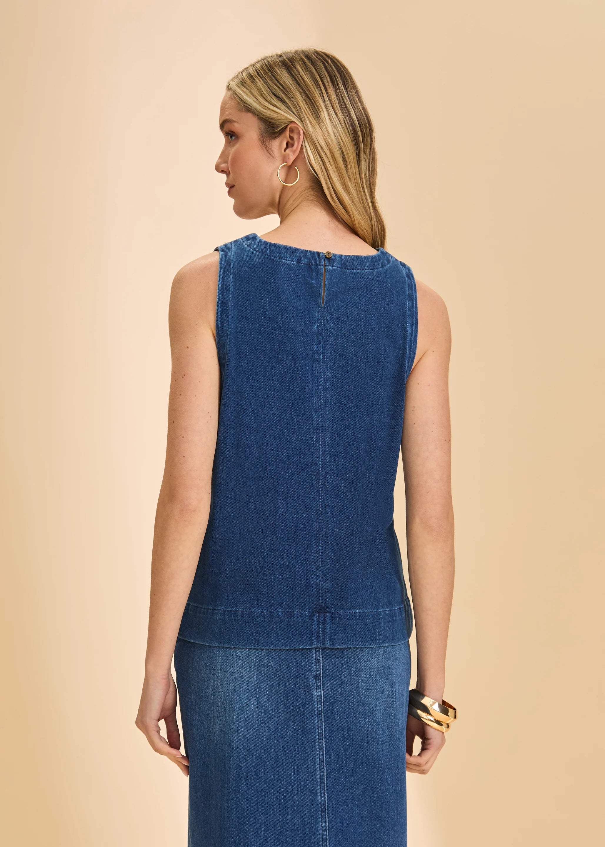 Sleeveless Top in Blue Denim by FDJ