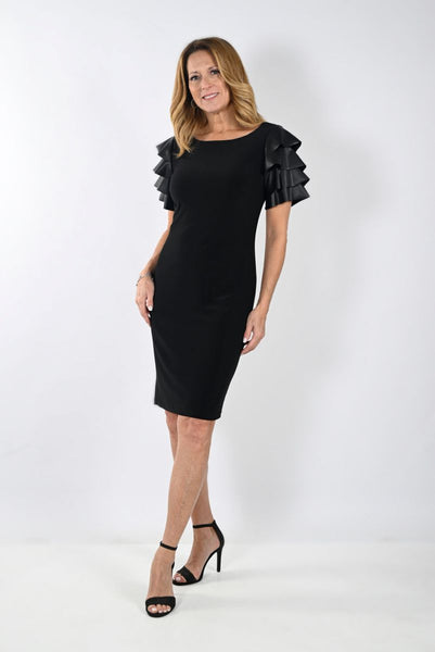 Black Dress with Ruffled Leatherette Sleeves by Frank Lyman