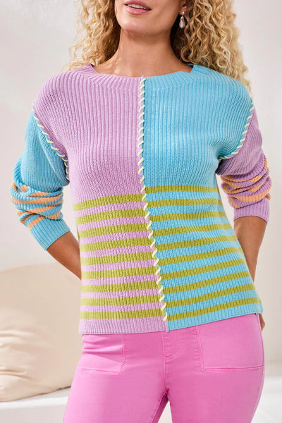 Multi Stripe Textured Boat Neck Sweater by Tribal