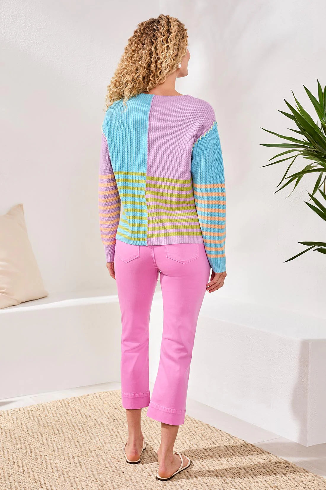 Multi Stripe Textured Boat Neck Sweater by Tribal