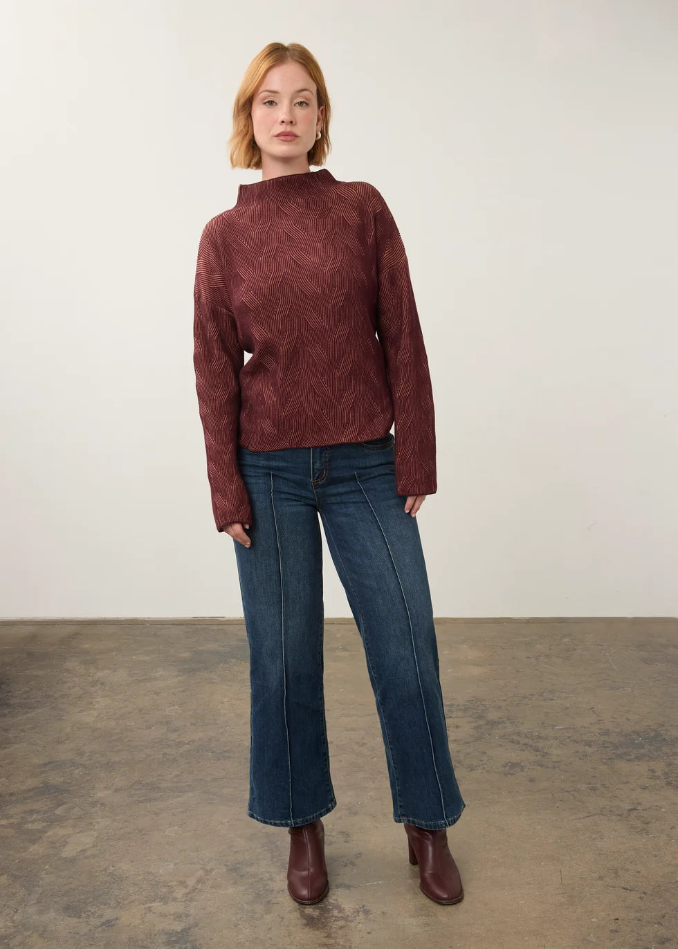 FDJ Long Sleeve Funnel Neck Sweater Fig