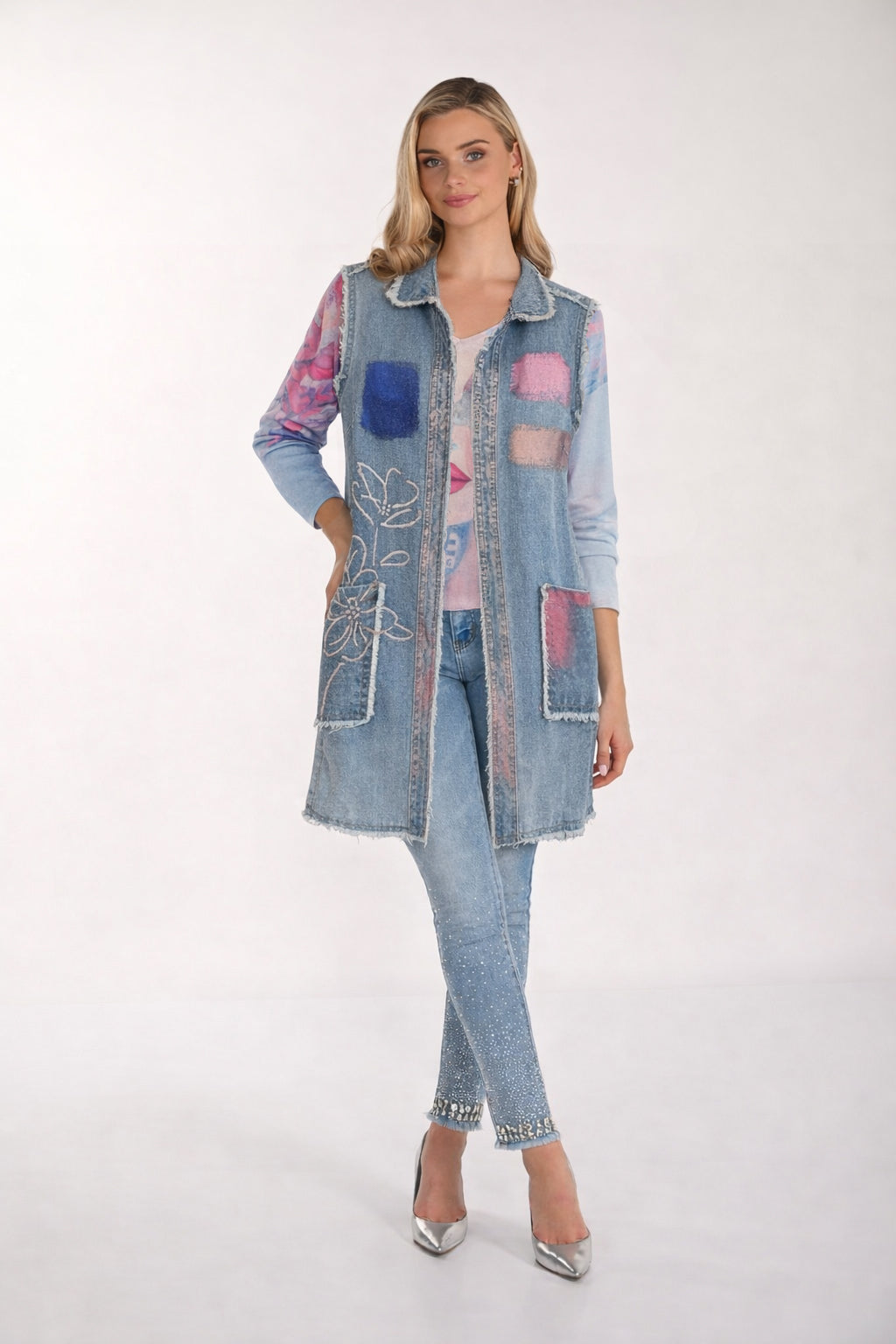 Striking Graffiti Painted Denim Vest by Frank Lyman