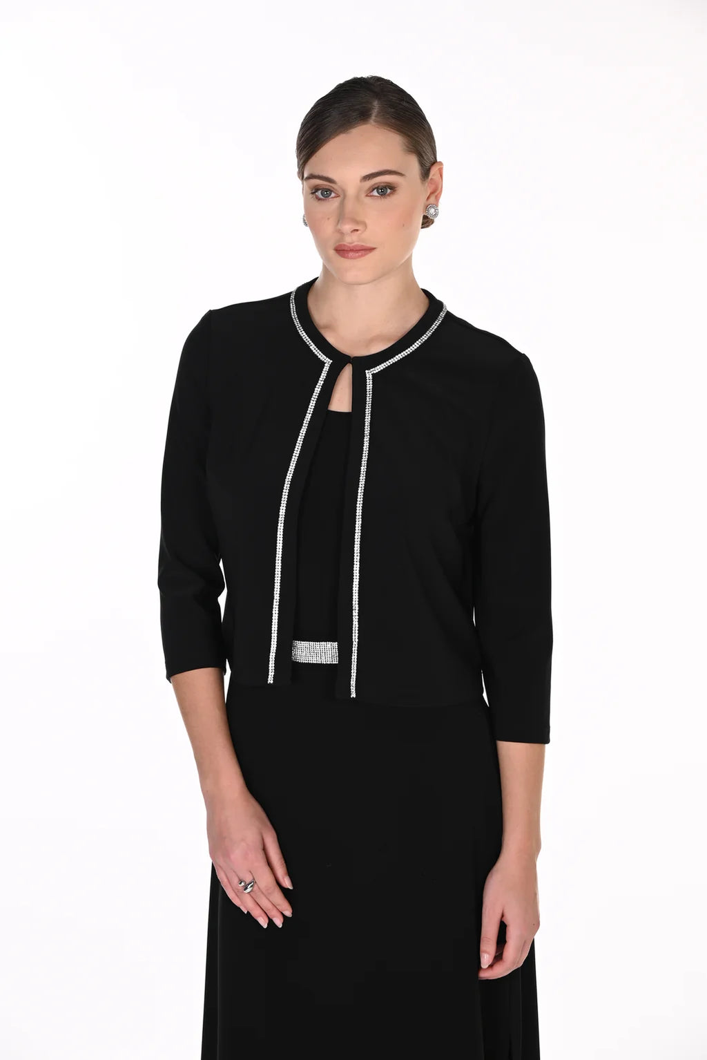 Frank Lyman Jersey Bolero with Rhinestone Trim