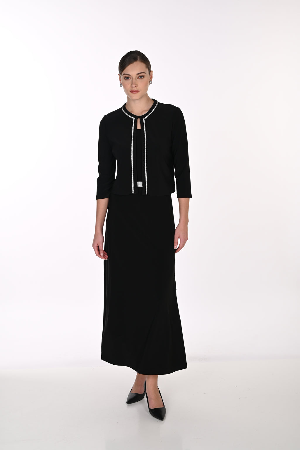 Frank Lyman Jersey Bolero with Rhinestone Trim