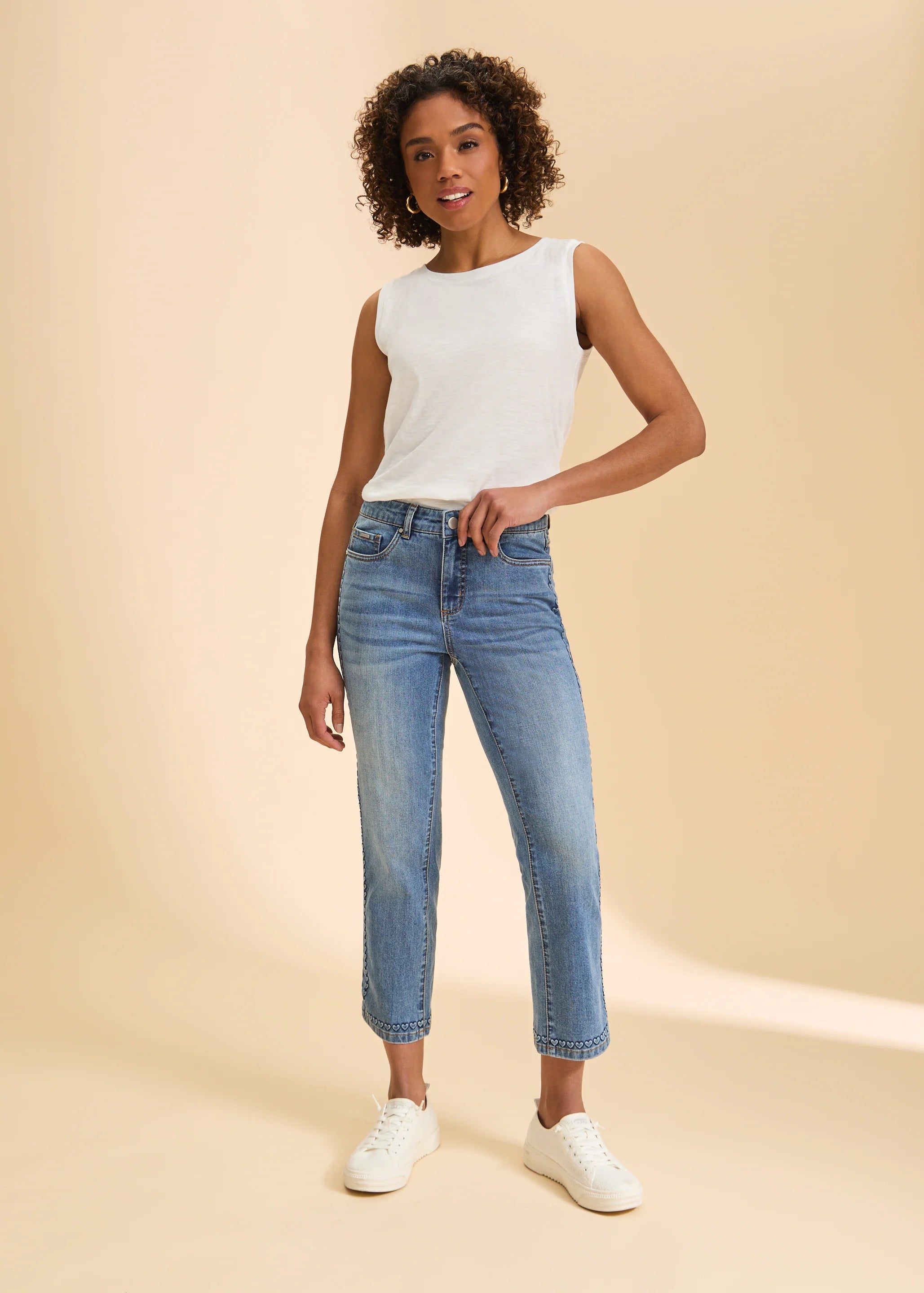 Olivia Straight Crop Denim with Hearts by FDJ