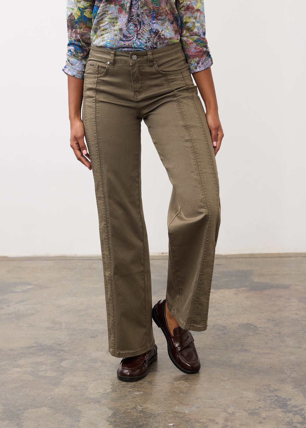 FDJ Olivia Wide Leg Euro Twill Jeans--Olive
