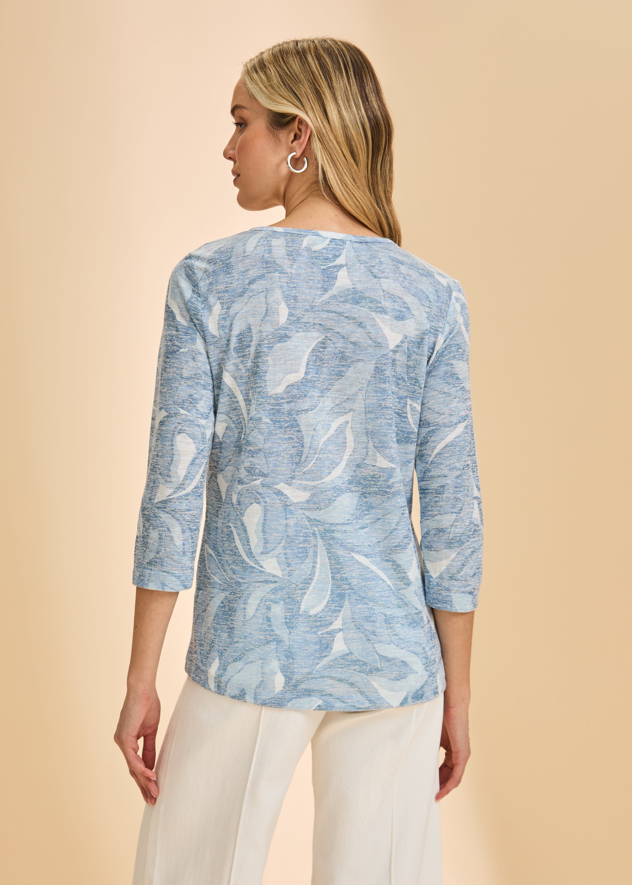 Indigo Bloom V-Neck Henley Tee by FDJ