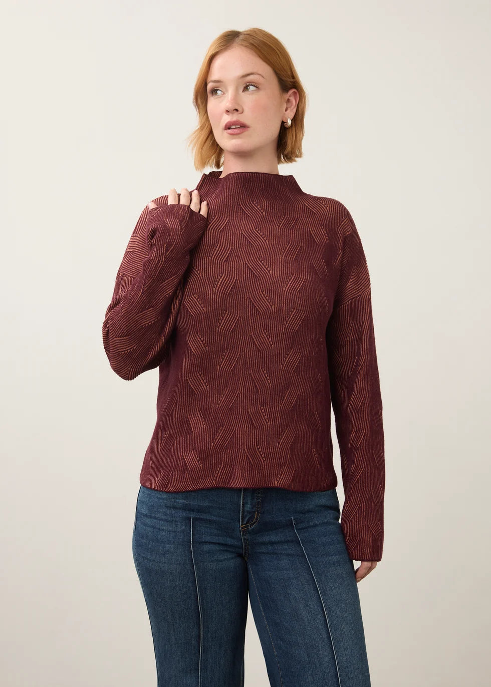 FDJ Long Sleeve Funnel Neck Sweater Fig