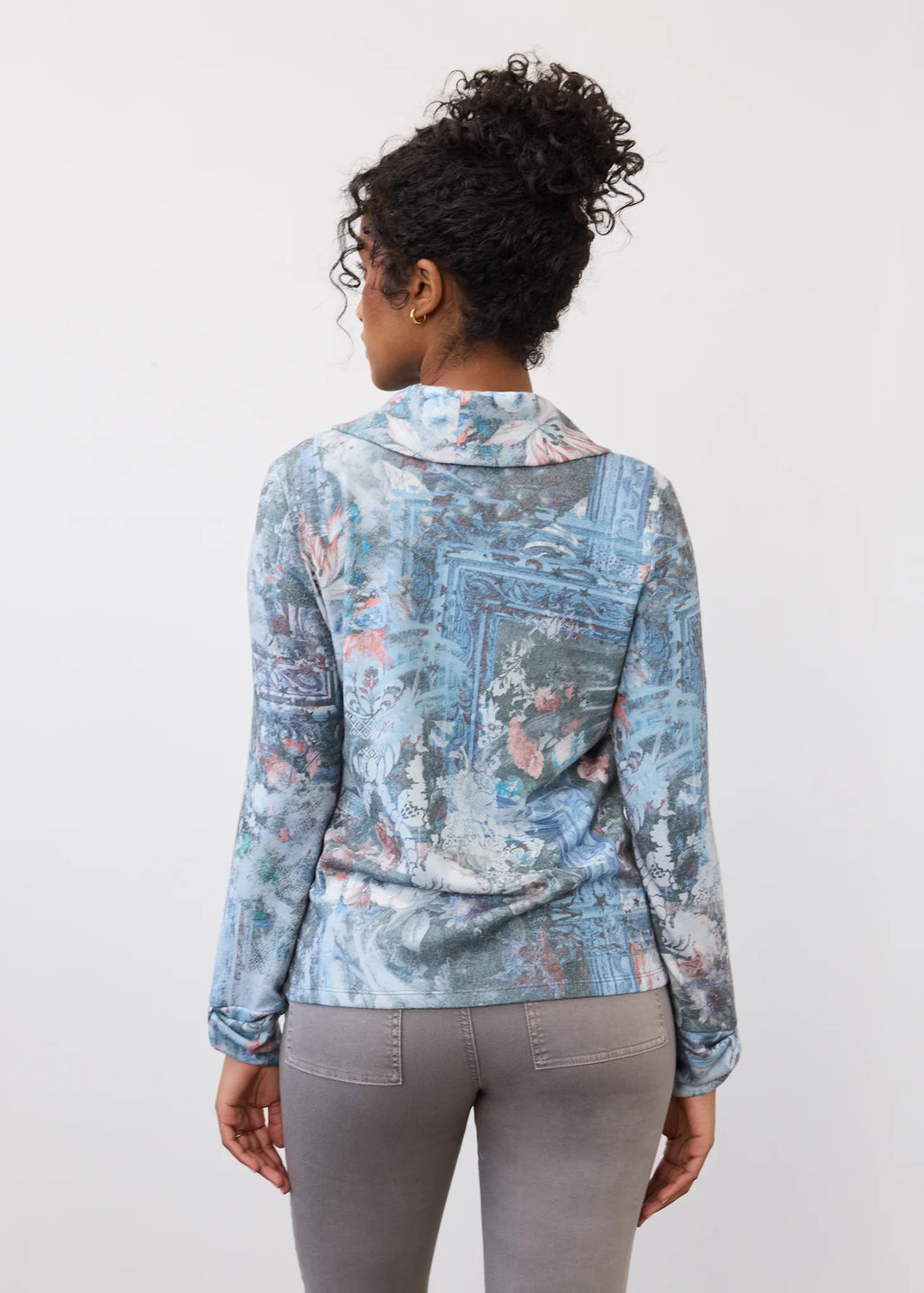 FDJ Indigo Gallery Print Cowl Neck Top