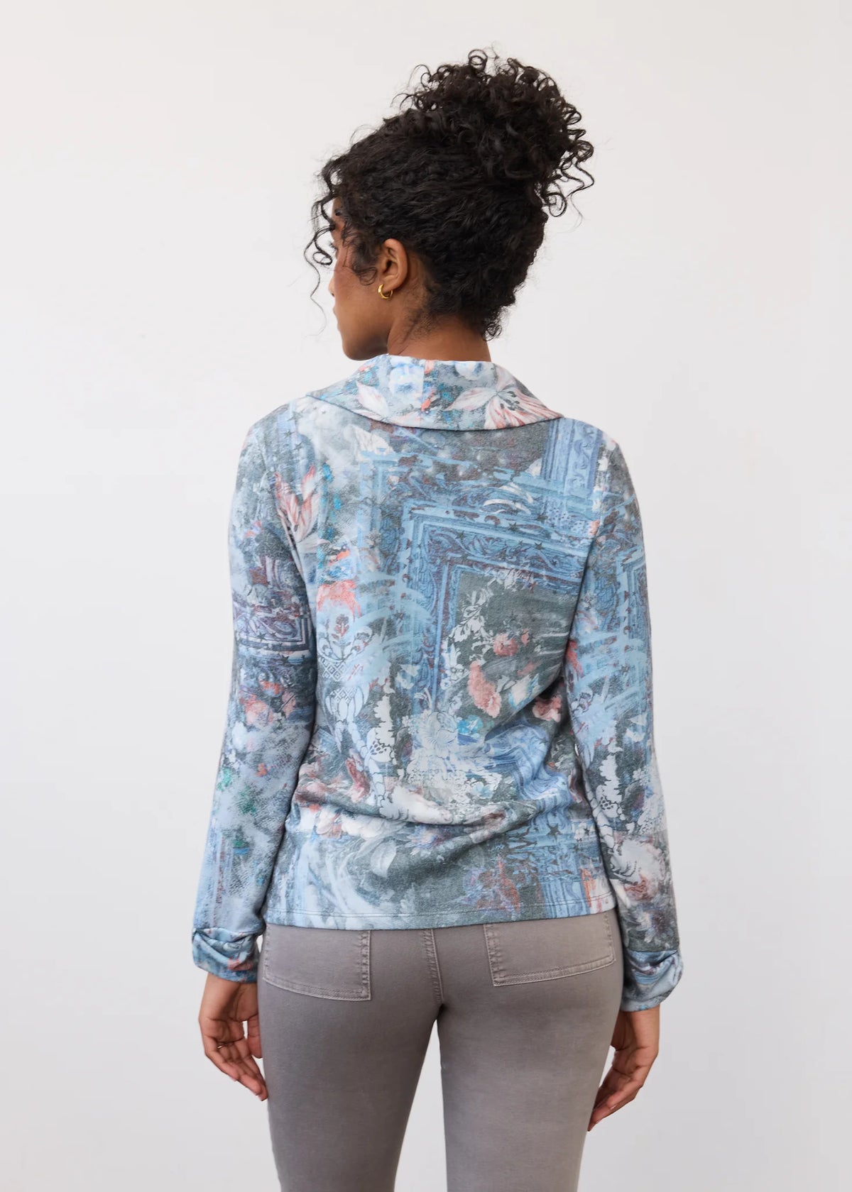 FDJ Indigo Gallery Print Cowl Neck Top