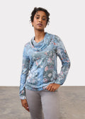 FDJ Indigo Gallery Print Cowl Neck Top