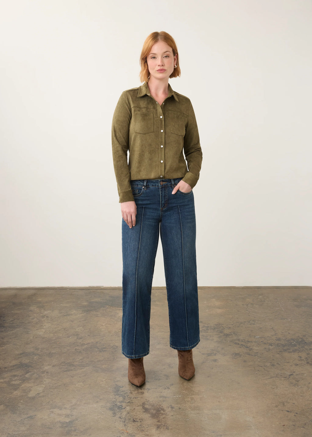 FDJ Faux Suede Button-Up Shirt