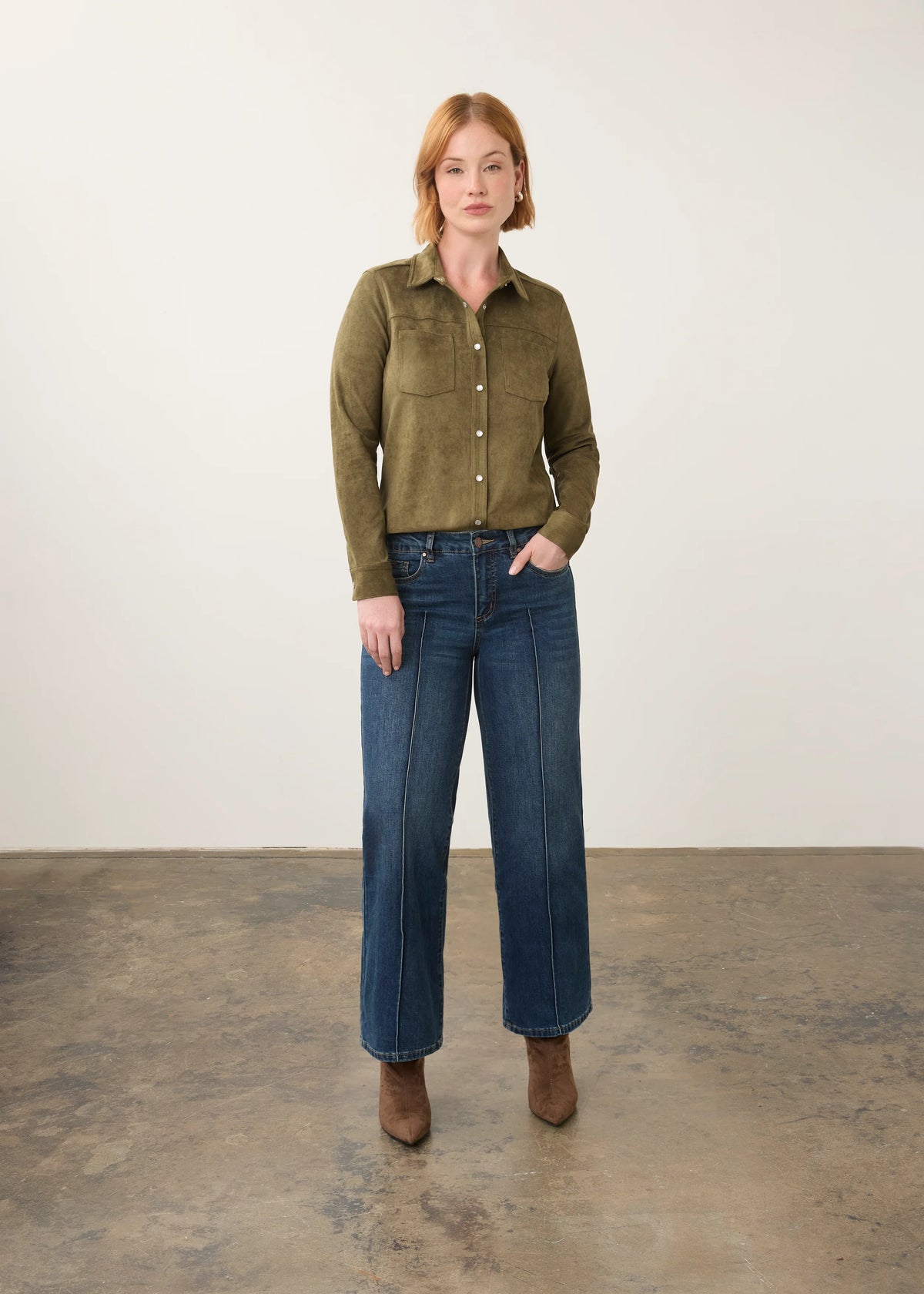 FDJ Faux Suede Button-Up Shirt
