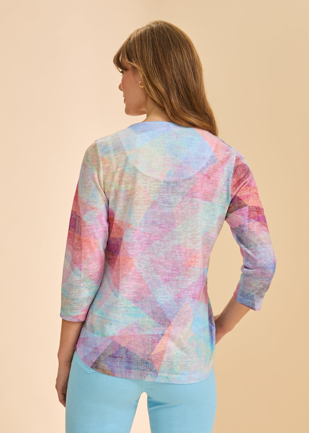 3/4 Sleeve Notch Neck Top by FDJ