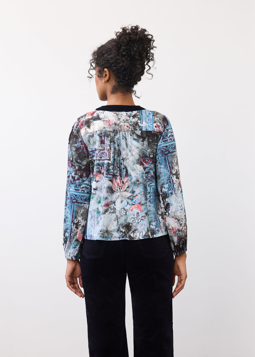 FDJ Indigo Gallery Velvet Trim V-Neck Top