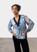 FDJ Indigo Gallery Velvet Trim V-Neck Top