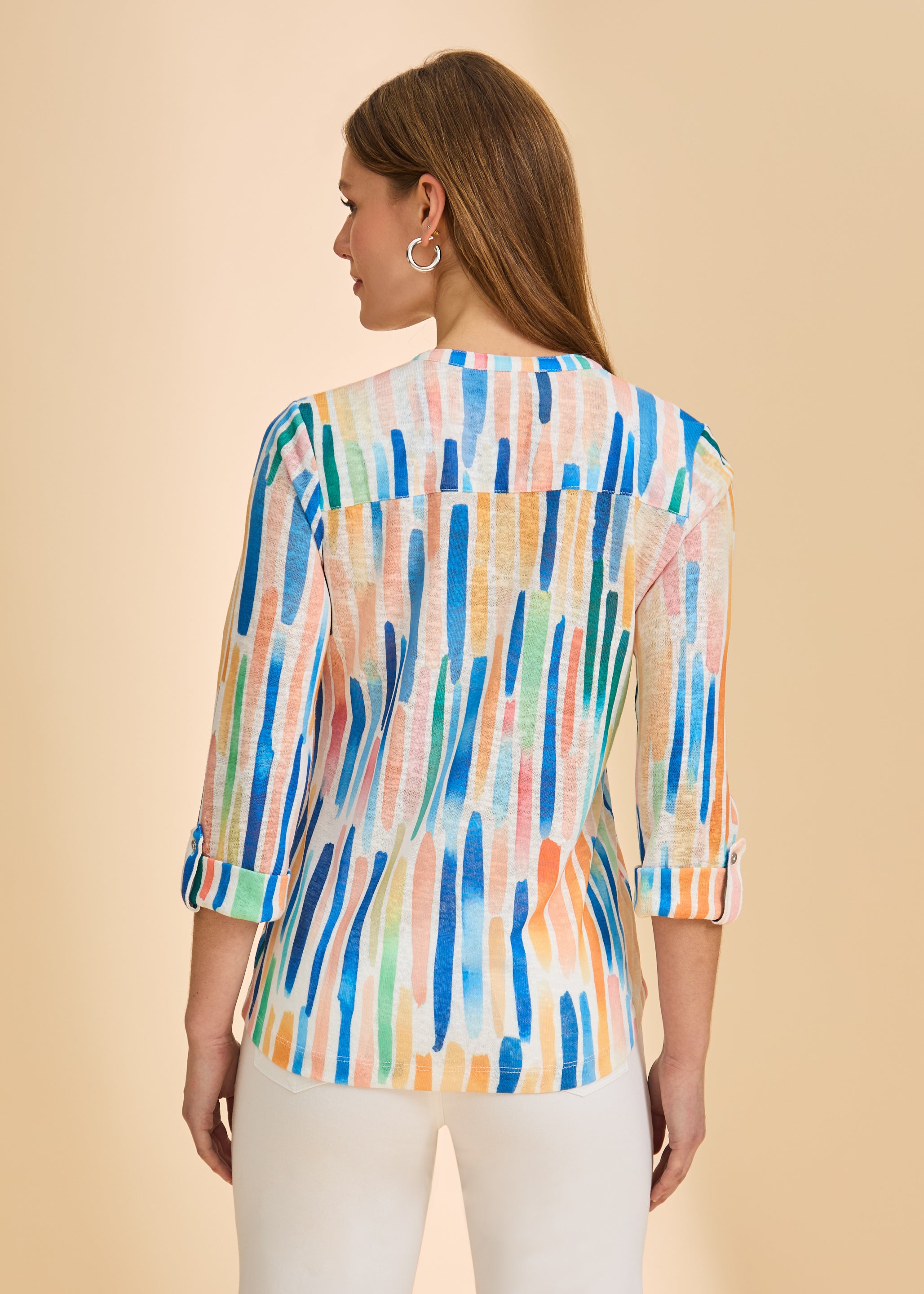 Bright Zippy 3/4 Sleeve Henley Top by FDJ