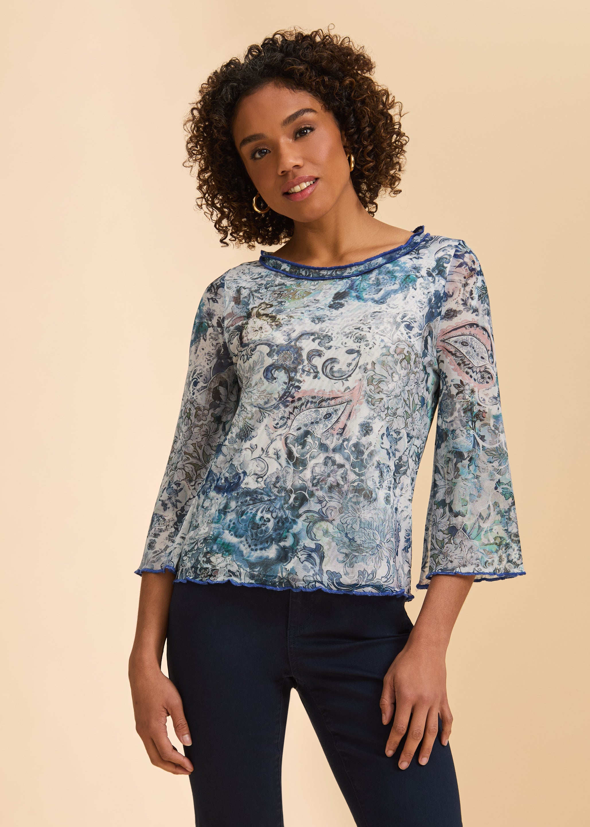 Bell Sleeve Boat Neck Top by FDJ