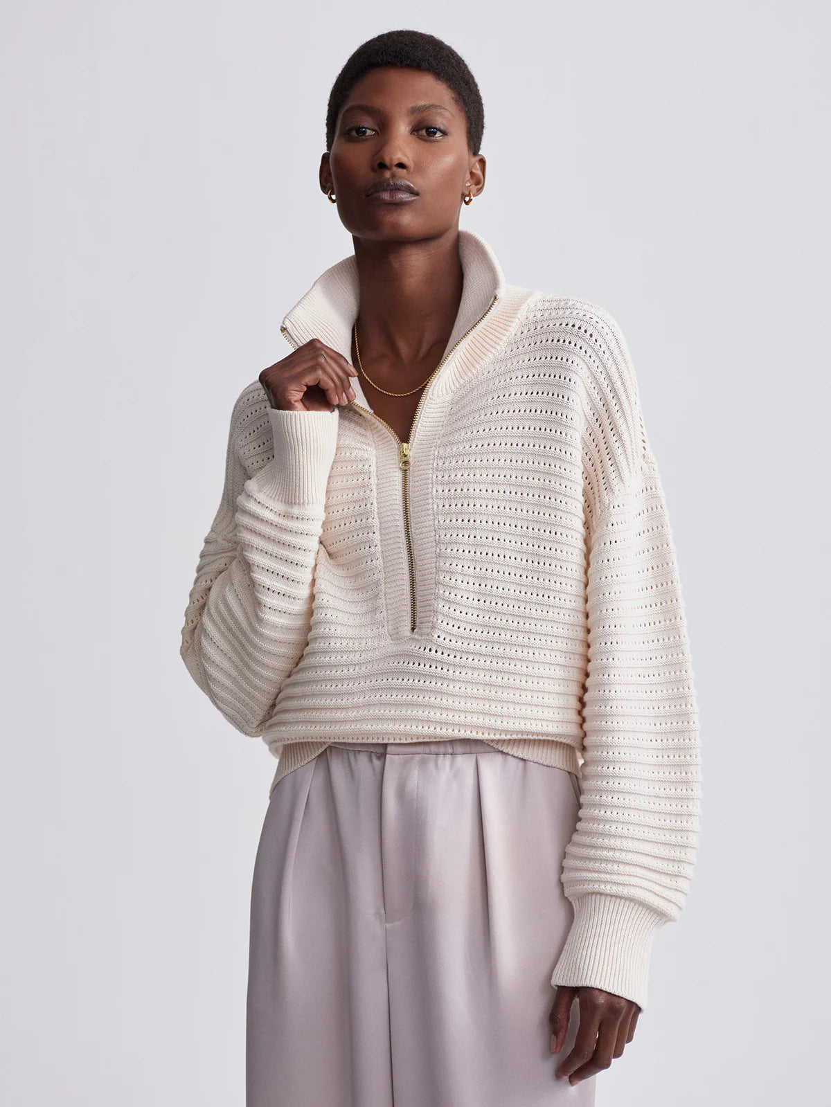 Tara Pointelle Half-Zip Sweater by Varley