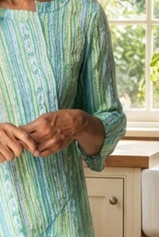Crinkle Cotton Stripe Overlay Pocket Top by Habitat
