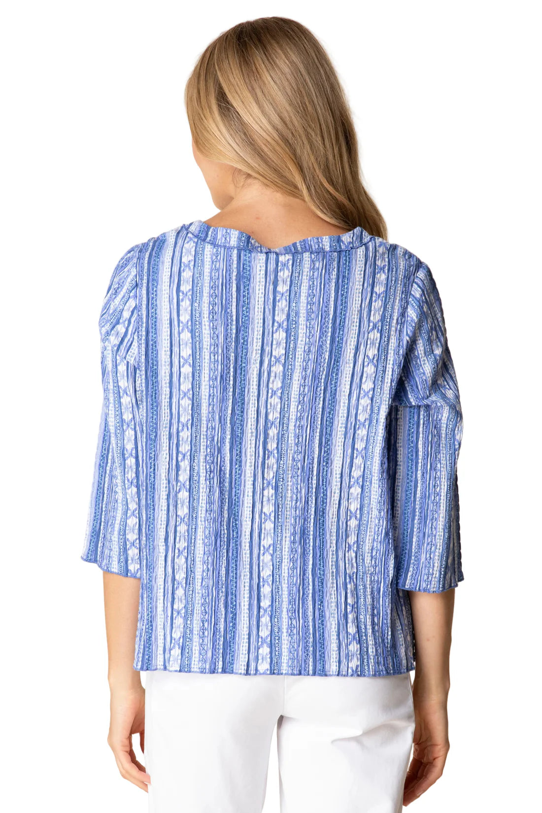 Indigo Crinkle Cotton Stripe Overlay Pocket Top by Habitat