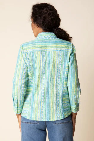 Aloe Crinkle Cotton Stripe Side Panel Shape Shirt by Habitat