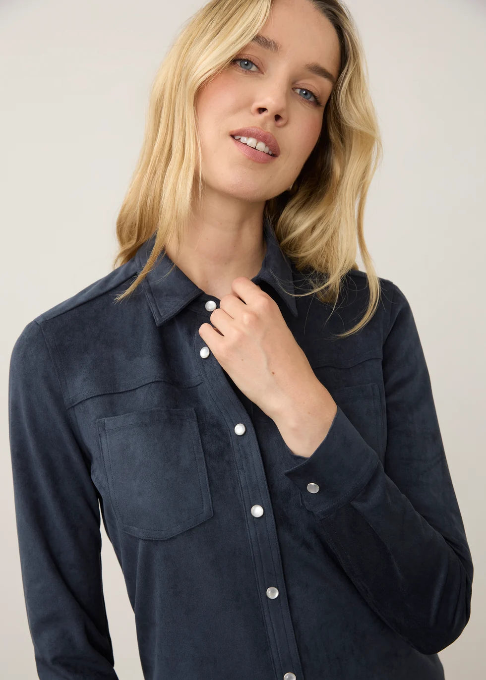 FDJ Faux Suede Button-Up Shirt
