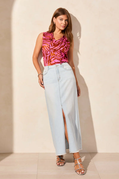 Full Length Slit-Accent Denim Skirt by Tribal