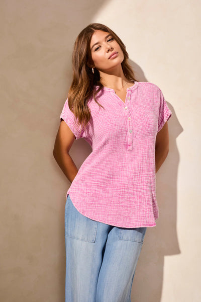 Vintage Wash Cotton Gauze Cap Sleeve Top by Tribal