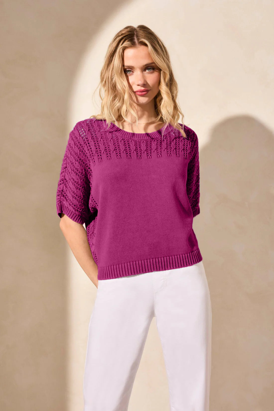 Special Wash Fancy Stitch Short Sleeve Sweater by Tribal