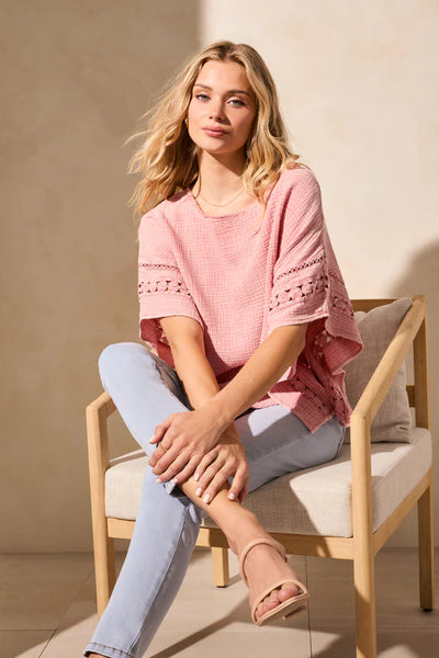 Vintage Wash Cotton Gauze Kaftan Blouse With Fancy Trim by Tribal