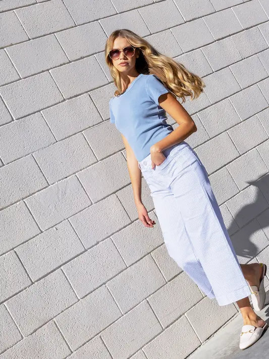 Striped Cropped Patch Pocket Flare Twill Pants by Charlie B